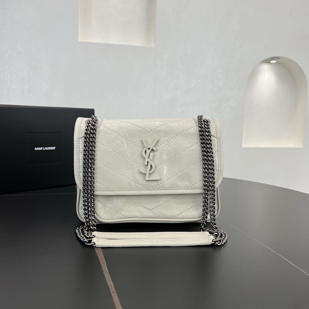 Saint Laurent Niki Baby Vintage Calfskin Handbag Shoulder Bag White 633160